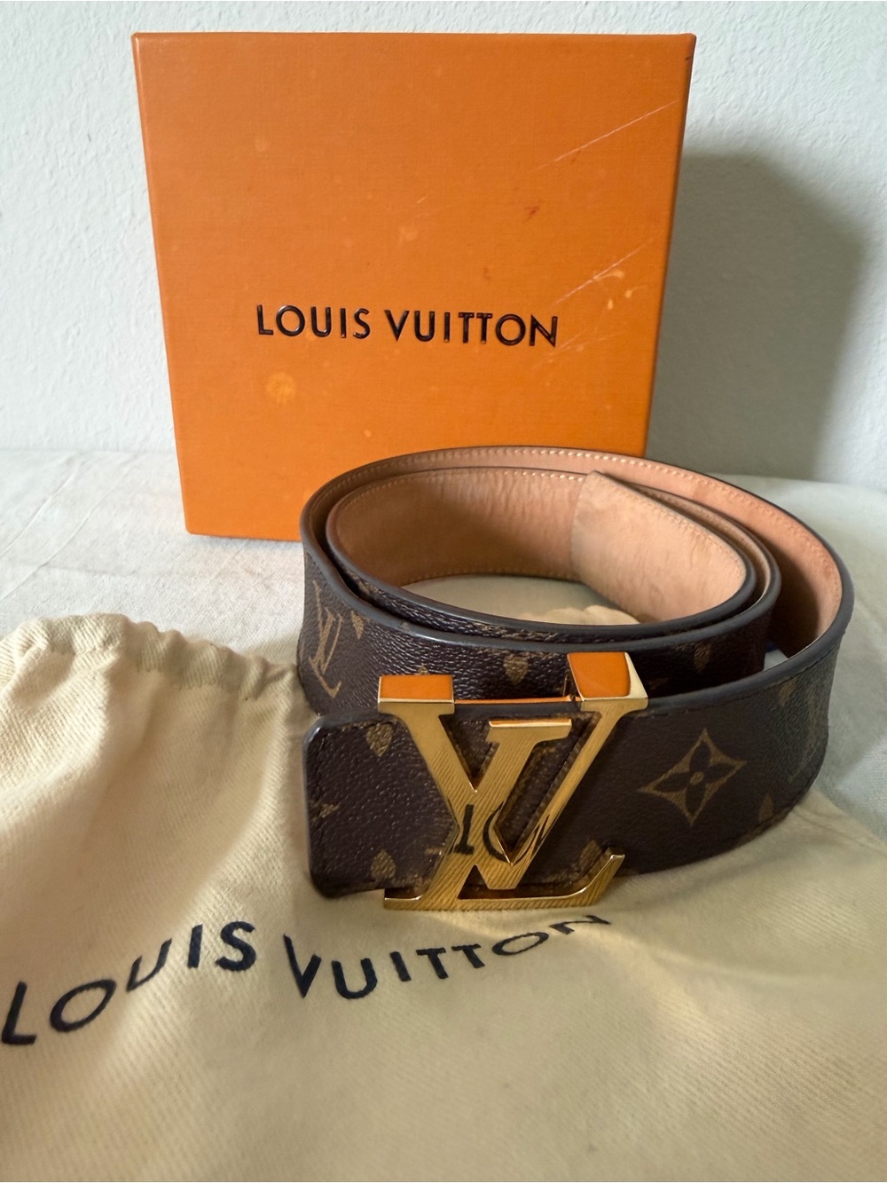 Louis Vuitton Monogram Canvas Belt with Gold LV Buckle